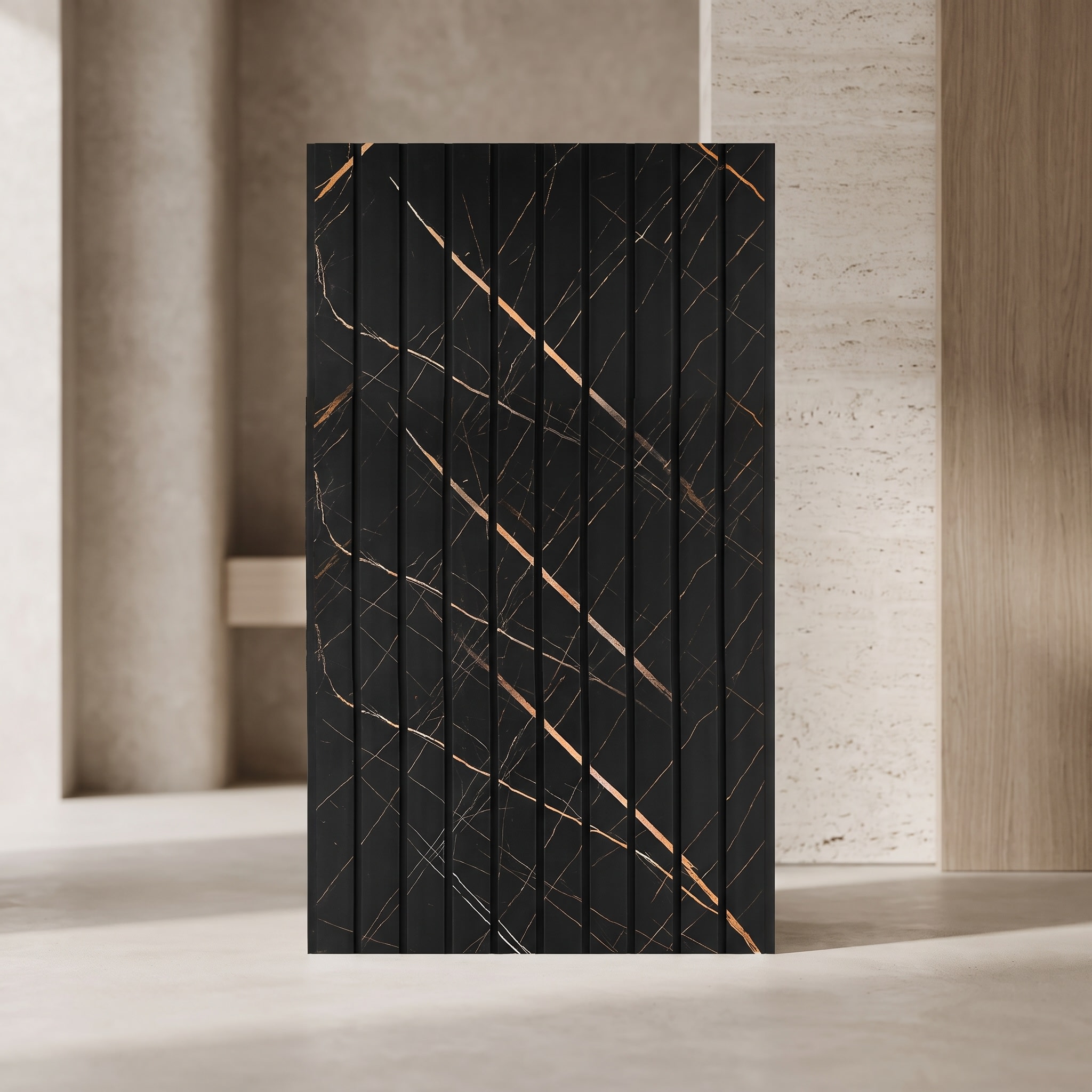 Black Gold Marble PVC Fluted Wall Panel | 10 Feet × 1 Foot | FLT-59 image 1