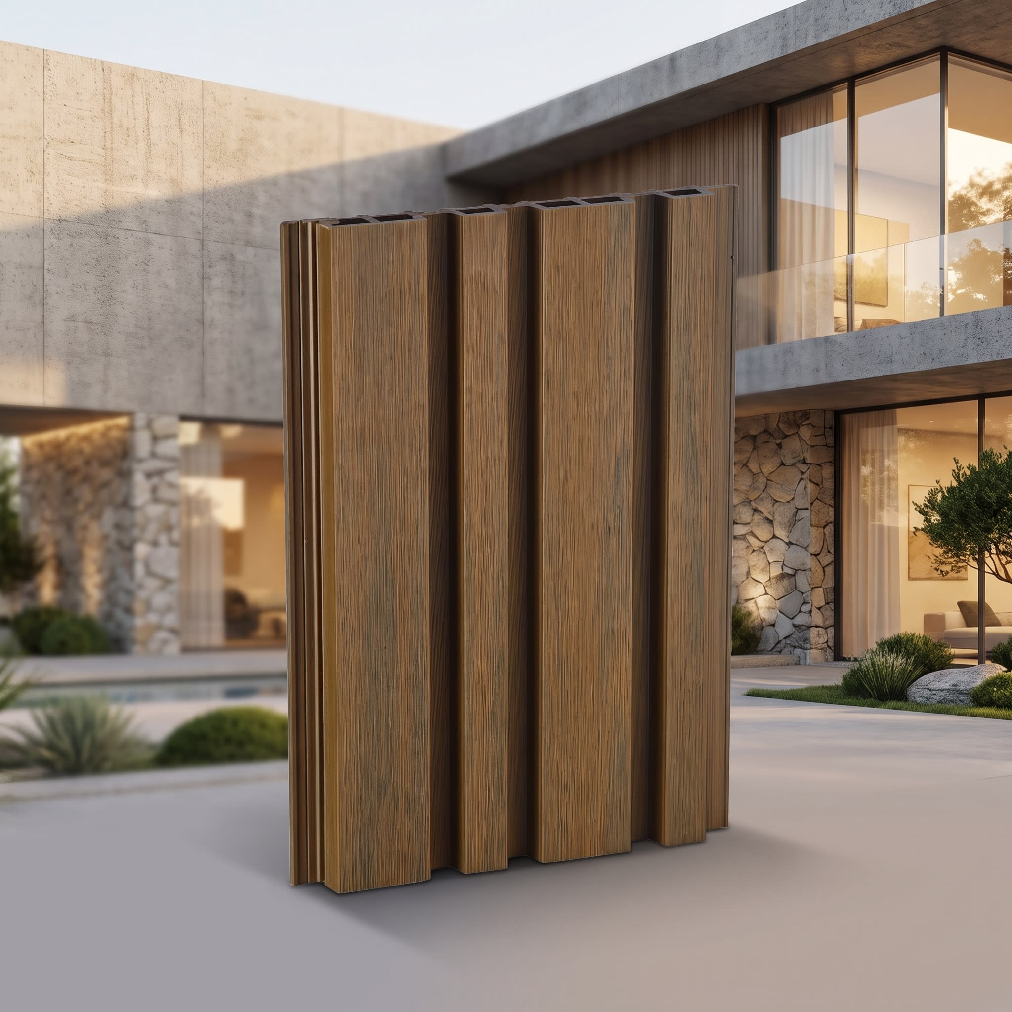 Golden Teak WPC Exterior Cladding Panel 2900 × 219 × 25 mm | 4 Line image 1