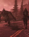 An image of a Ghoul and their Deathclaw walking down a road. 