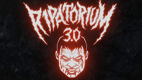 The image features the text 'RIPATORIUM 3.0' in a dramatic, jagged font. The title is glowing in fiery orange against a dark, textured background. An ominous face appears below the text, adding to the intense vibe.