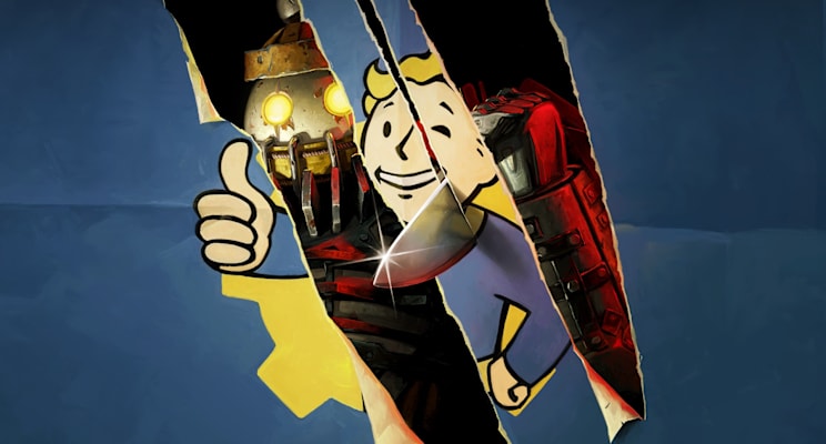 A banner of Vault Boy giving a thumbs up is sliced through, revealing The Slasher