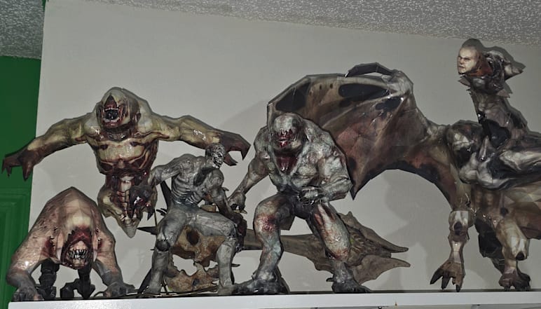 Papercraft figures painstakingly referenced from DOOM 3 enemy models