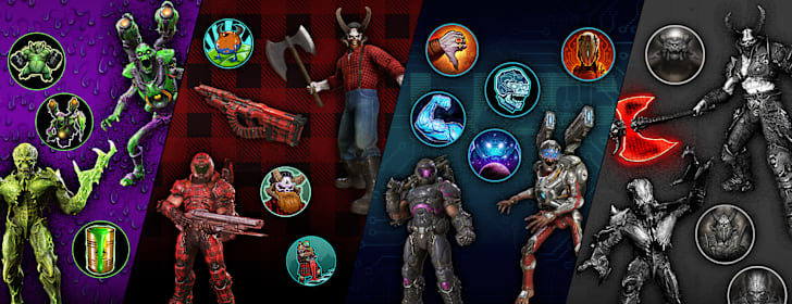 Collage of DOOM Eternal in-game skins 