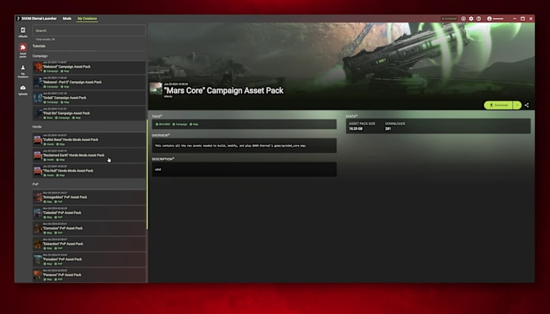 Image of asset packs in DOOM Eternal.