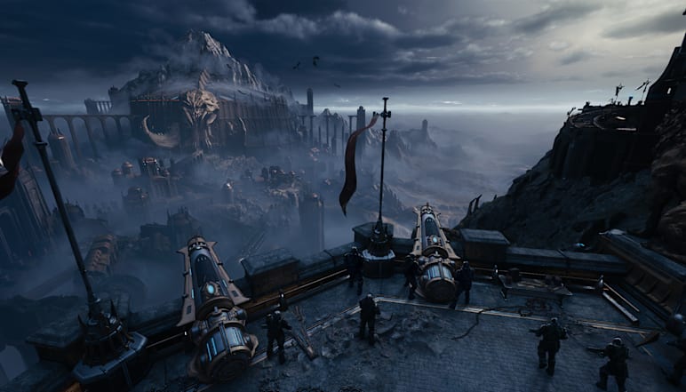 A distant fortress in DOOM The Dark Ages, useful for explaining docked Steam Deck interface tuning