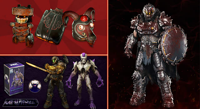 May Bethesda bundle showing a Butcher the Slayer Skin, Lux Slayer Special Edition Set, Majestic Archvile Special Edition Set, and the Beelzebilly head and suit.