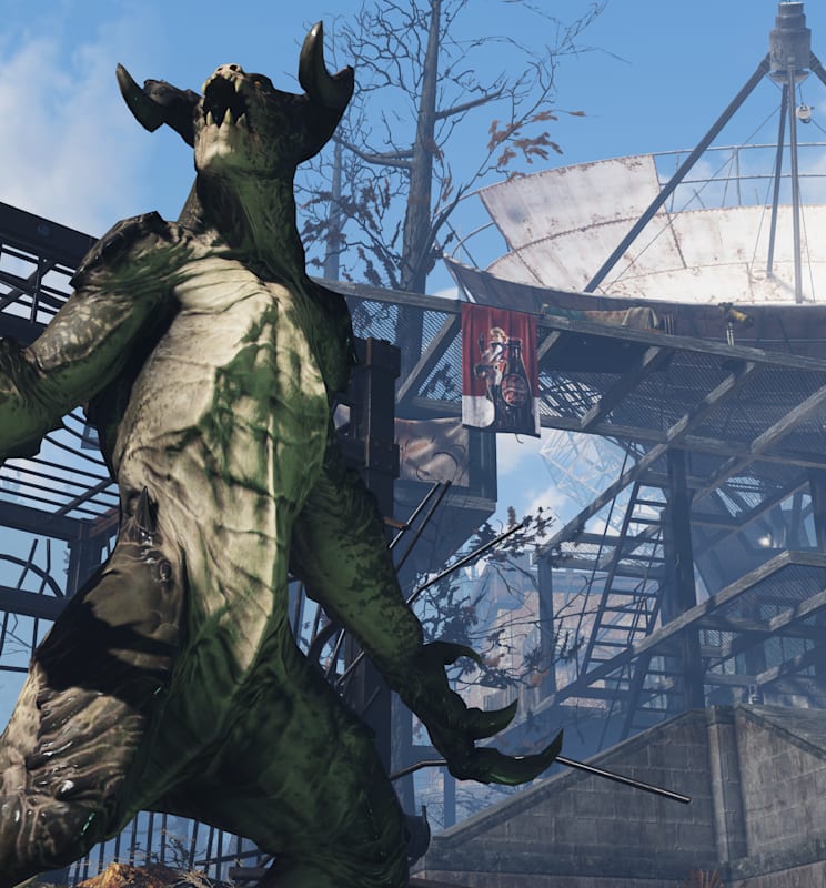 A image of a Deathclaw mid roar. 