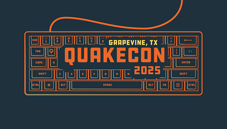 QuakeCon logo over a keyboard