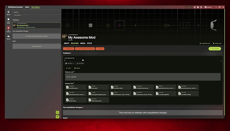 Image of managing your own mod in DOOM Eternal.