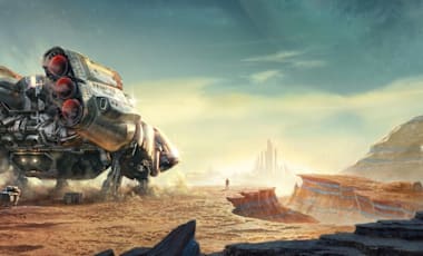 Spaceship parked on a planet
