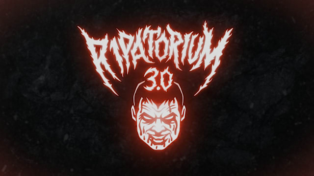 The image features the text 'RIPATORIUM 3.0' in a dramatic, jagged font. The title is glowing in fiery orange against a dark, textured background. An ominous face appears below the text, adding to the intense vibe.