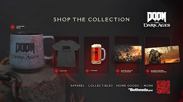 The DOOM: The Dark Ages Collection, including drinkware, lithographs, t-shirts and more