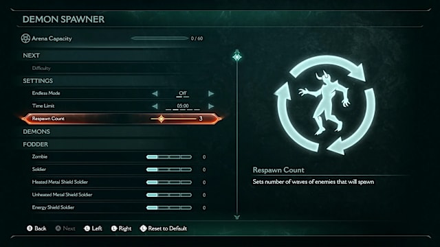 Image of the Encounter Manager selecting the Enemy Respawn Counter from the Ripatorium in DOOM: The Dark Ages.