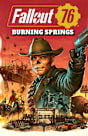 Fallout 76 box art - The Ghoul stands with his gun aimed offscreen over a Burning Springs collage