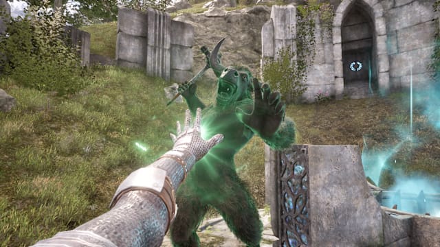 A hero uses magic against an enemy in Oblivion Remastered on Nintendo Switch 2