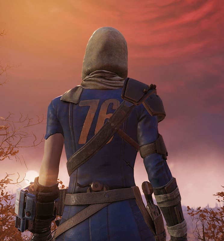 A 76 vault dweller looking at a red sky.