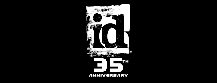 A white id Software logo on a black background with "35th Anniversary" written underneath.