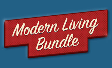 The phrase "Modern Living Bundle" in white cursive text on red inside a blue background.