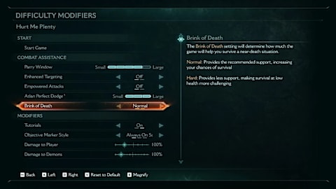 Screenshot from DOOM: The Dark Ages showing the Difficulty Modifiers menu.
