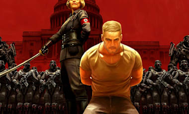 Wolfenstein II: The New Colossus keyart featuring BJ Blazkowicz and Frau Engel