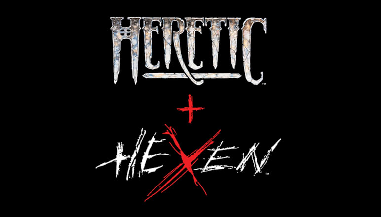 The logo for Heretic + Hexen on a black background.