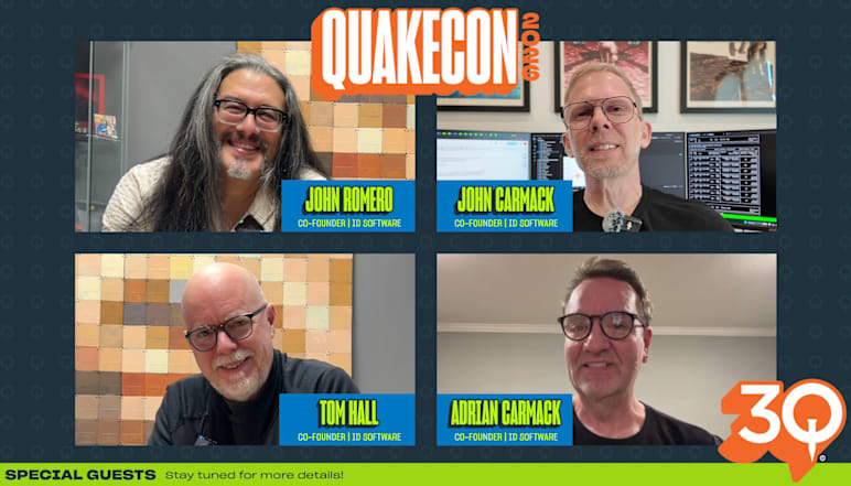 Portraits of id Software original founders John Carmack, John Romero, Adrian Carmack and Tom Hall.