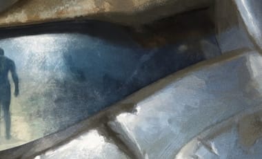 Close up of a power armor helmet.