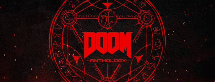 A vivid red DOOM Anthology logo sits inside a ring of runes