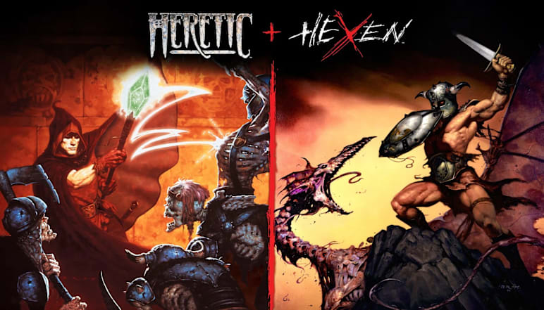 Image of Heretic + Hexen split box art.