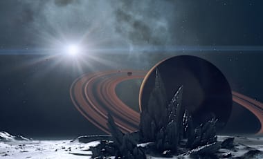 View of Saturn from a rocky surface