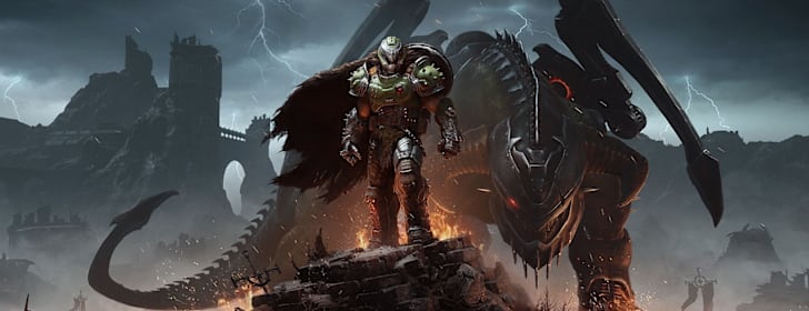 The DOOM Slayer stands tall with his loyal Mecha Dragon, Serrat, watching his back.