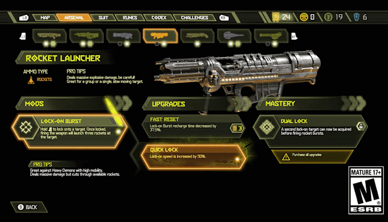 Upgrade your weapons from the Arsenal tab within the game menu.