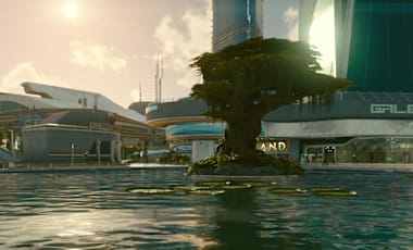 View of New Atlantis from a pond