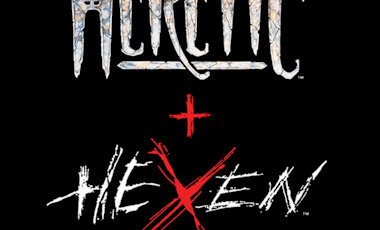 The logo for Heretic + Hexen on a black background.