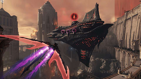 The Slayer rides his Dragon full throttle towards a demon-controlled warship.