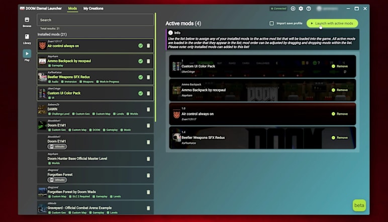 Image of DOOM Eternal Mods load order.
