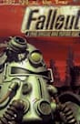 Fallout: A Post Nuclear Role Playing Game box art showing a power armor helmet with a red cityscape in the background. 