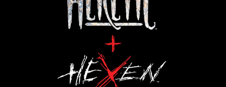 The logo for Heretic + Hexen on a black background.