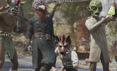 Characters posing with their Fasnacht masks.