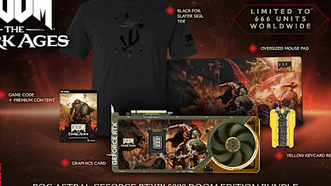 The ROG Astral GeForce RTX 5080 DOOM Edition Bundle, including a limited edition GPU, Key Card replica and more!