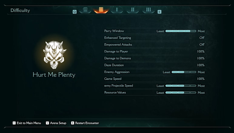 Screenshot from DOOM: The Dark Ages showing the Ripatorium's End of Level Summary Difficulty tab.
