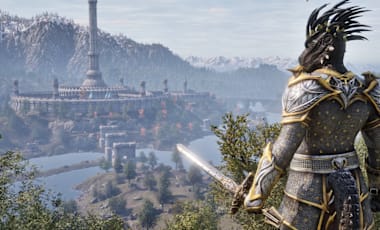 An Argonian on a hill top looking upon the Imperial city