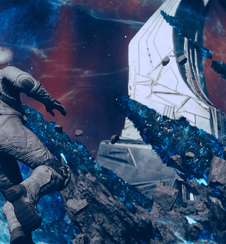 A person wearing a spacesuit arriving on Va’ruun’kai
