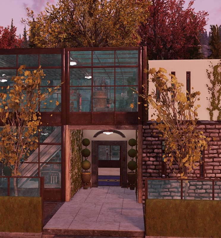 A screenshot of a modern looking player CAMP in Fallout 76