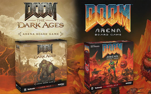 Side-by-side comparison of the Core Box for the Dark Ages and Classic editions of DOOM Arena Board Game