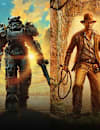 Characters from The Elder Scrolls V: Skyrim Anniversary Edition, Fallout 4 Anniversary Edition, Indiana Jones and the Great Circle, and The Elder Scrolls IV: Oblivion Remastered stand in a row.