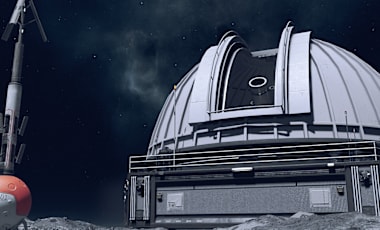 A photo taken in Starfield of an Observatory against a starry sky