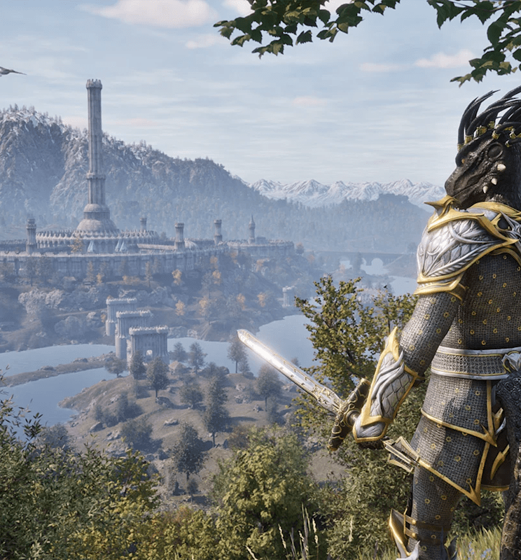 An Argonian on a hill top looking upon the Imperial city