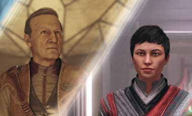 Compilation image of key figures from the four core factions in Starfield