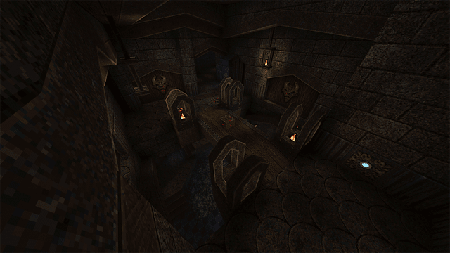 Underground ruins with torches.